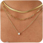 Layered Gold Necklaces for Women, 14K Plated Gold Sterling Silver Plated Dainty Pendant Necklace Set with Cubic Zirconia,Stackable Chain Choker,Trendy Personalized Jewelry Gift Non Tarnish