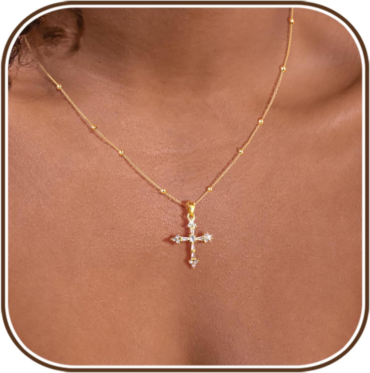 Cross Necklace for Women,Double Cross Necklace 14K Gold Plated Cross Pendant Necklace Dainty Gold Cross Necklaces for Women Trendy Small Cross Charm Necklace Simple Cute Choker Necklaces Gold Jewery