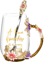 Tea Cup Glass Coffee Enamels Mug Gifts for Mom Women Christmas Birthday | Valentines Day for Her Girlfriend Wife,Mothers Day Gifts from Daughter Son,Heat & Cold Resistant,Shatterproof
