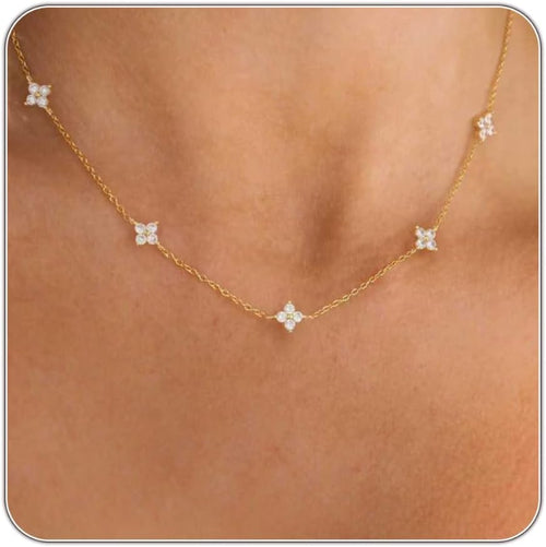 Dainty Silver Gold Necklaces for Women Cute Station Choker Simulated Diamond Necklace Simple Layering CZ Necklace Trendy Jewelry Gifts