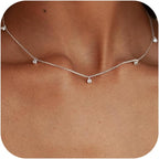Dainty Silver Gold Necklaces for Women Cute Station Choker Simulated Diamond Necklace Simple Layering CZ Necklace Trendy Jewelry Gifts