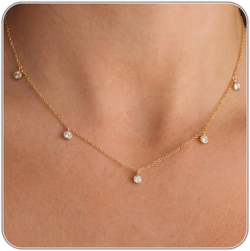 Dainty Silver Gold Necklaces for Women Cute Station Choker Simulated Diamond Necklace Simple Layering CZ Necklace Trendy Jewelry Gifts