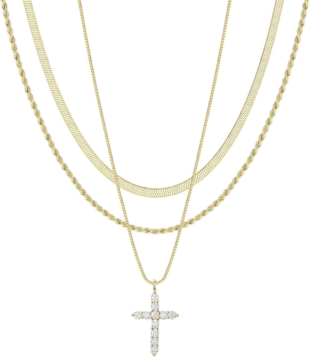 Poxtex Cross Necklace for Women Teen Girls, Dainty 14K Gold Silver Plated Cross Choker Jewelry Non Tarnish Waterproof Cute Simple Small Necklace Christian Baptism Religious Faith Jewelry Gifts