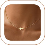 Rotnso Cross Necklace for Women 14K Gold Silver Plated Dainty Small Cross Pendant Choker Simple Trendy Cute Cross Charm Chain Necklace Easter Basket Stuffers Baptism Religious Faith Jewelry Gift