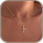 Cross Necklace for Women,Double Cross Necklace 14K Gold Plated Cross Pendant Necklace Dainty Gold Cross Necklaces for Women Trendy Small Cross Charm Necklace Simple Cute Choker Necklaces Gold Jewery