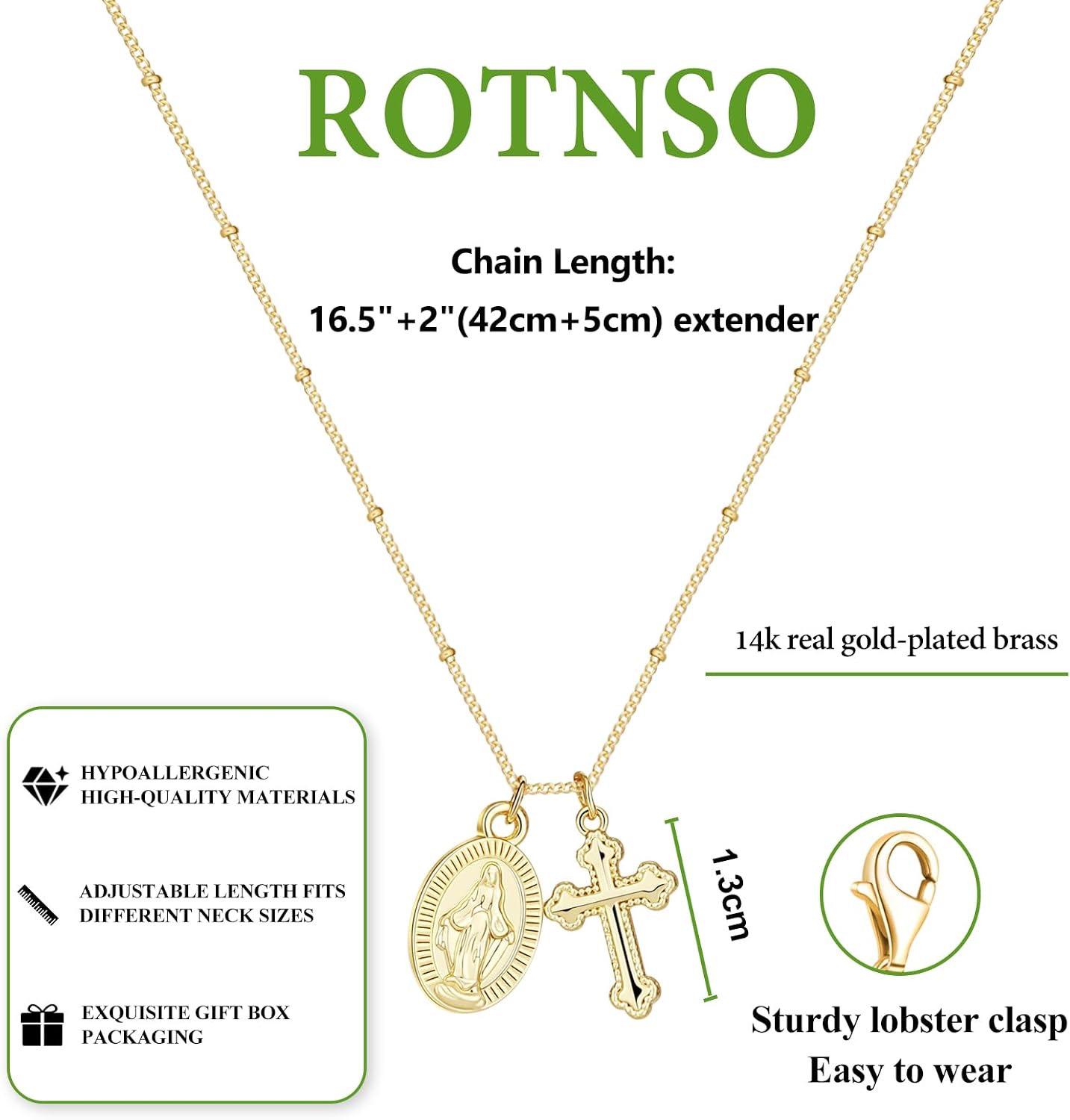 Rotnso Cross Necklace for Women 14K Gold Silver Plated Dainty Small Cross Pendant Choker Simple Trendy Cute Cross Charm Chain Necklace Easter Basket Stuffers Baptism Religious Faith Jewelry Gift