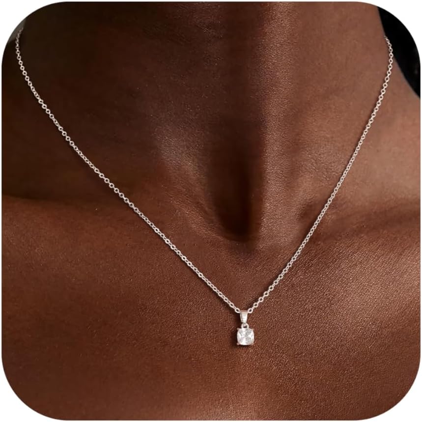 Dainty Silver Gold Necklaces for Women Cute Station Choker Simulated Diamond Necklace Simple Layering CZ Necklace Trendy Jewelry Gifts