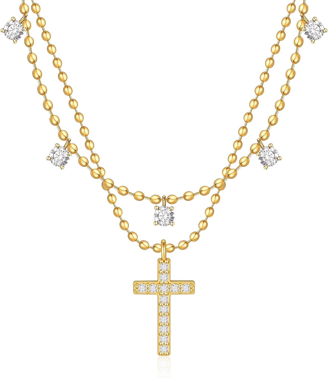 Rotnso Cross Necklace for Women 14K Gold Silver Plated Dainty Small Cross Pendant Choker Simple Trendy Cute Cross Charm Chain Necklace Easter Basket Stuffers Baptism Religious Faith Jewelry Gift