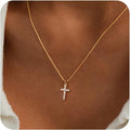 Poxtex Cross Necklace for Women Teen Girls, Dainty 14K Gold Silver Plated Cross Choker Jewelry Non Tarnish Waterproof Cute Simple Small Necklace Christian Baptism Religious Faith Jewelry Gifts