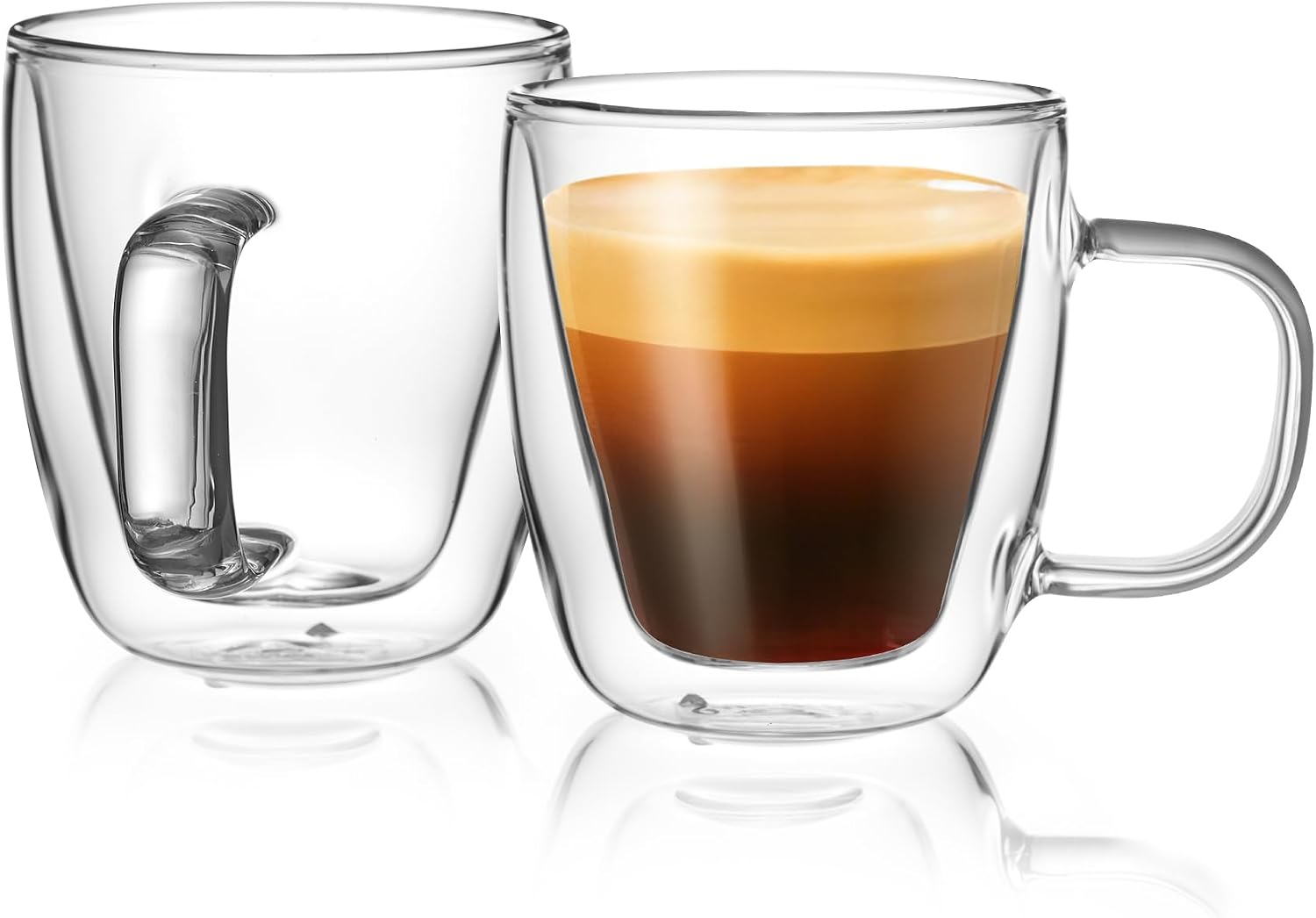 Sweese 12.5 oz Double Wall Glass Coffee Mugs Set of 2 - Insulated for Espresso, Latte, Tea Beverages