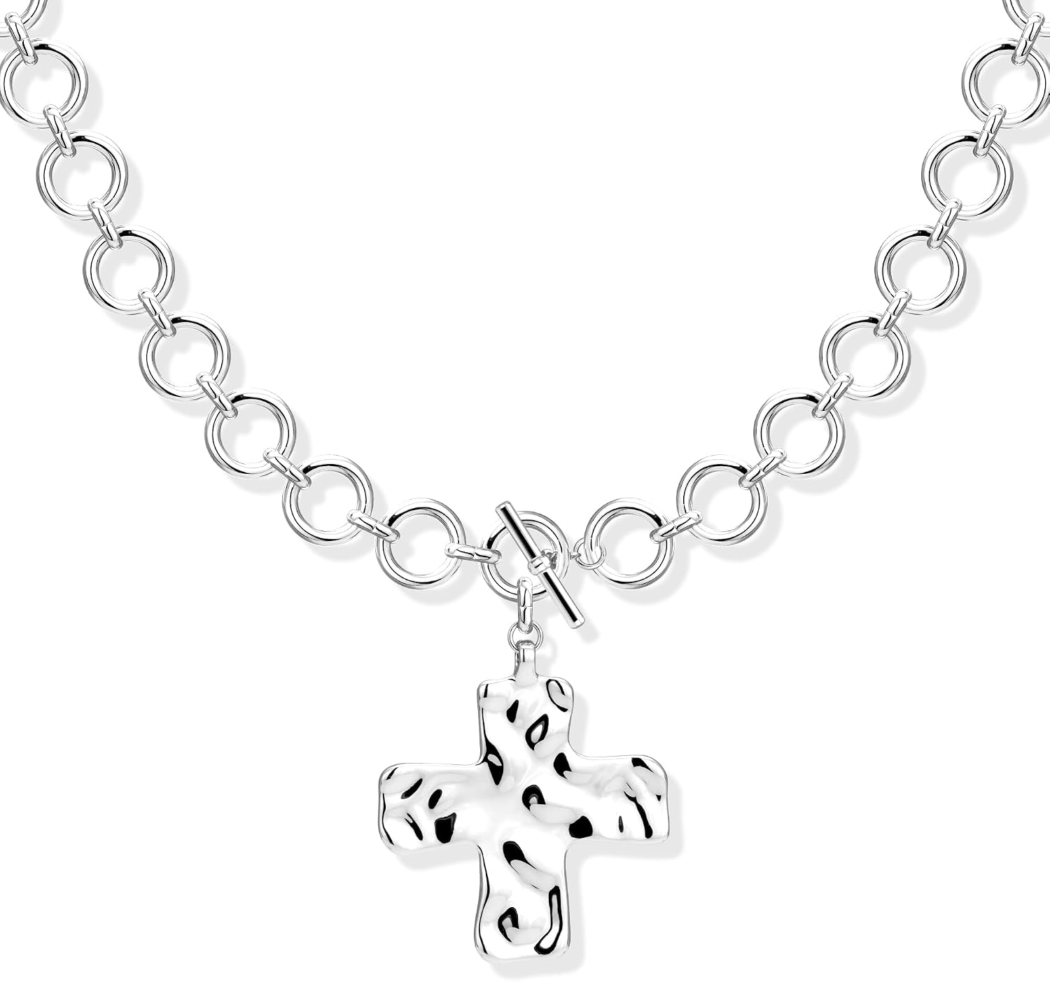Poxtex Cross Necklace for Women Teen Girls, Dainty 14K Gold Silver Plated Cross Choker Jewelry Non Tarnish Waterproof Cute Simple Small Necklace Christian Baptism Religious Faith Jewelry Gifts