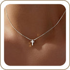 Poxtex Cross Necklace for Women Teen Girls, Dainty 14K Gold Silver Plated Cross Choker Jewelry Non Tarnish Waterproof Cute Simple Small Necklace Christian Baptism Religious Faith Jewelry Gifts