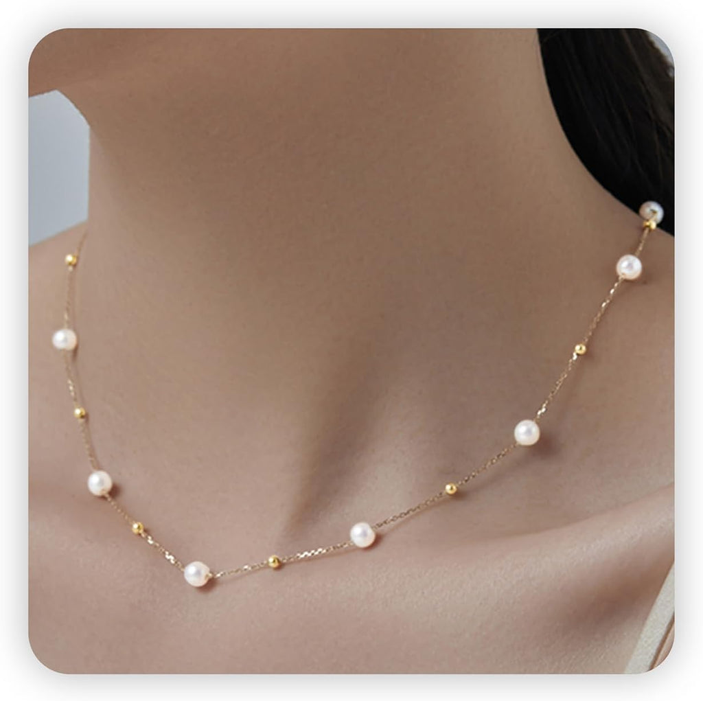SmileBelle Pearl Necklaces, Daisy Pearls Choker for Women's Pearl Strand Necklaces as Silver and Gold Choker for Teens, Silver Daisy Birthday Gifts 3 Pearls White Necklace as Prom Bridesmaid gifts