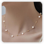 SmileBelle Pearl Necklaces, Daisy Pearls Choker for Women's Pearl Strand Necklaces as Silver and Gold Choker for Teens, Silver Daisy Birthday Gifts 3 Pearls White Necklace as Prom Bridesmaid gifts