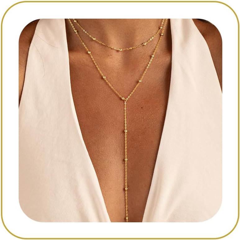 Tewiky Layered Necklaces for Women Non Tarnish- Chunky 14k Gold Plated Herringbone/Snake/Rope/Box/Cuban Link Chain for Women Waterproof Layering Stack Choker Necklace Trendy Dainty Tarnish Free Jewelry Set