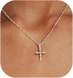 Cross Necklace for Women,Double Cross Necklace 14K Gold Plated Cross Pendant Necklace Dainty Gold Cross Necklaces for Women Trendy Small Cross Charm Necklace Simple Cute Choker Necklaces Gold Jewery