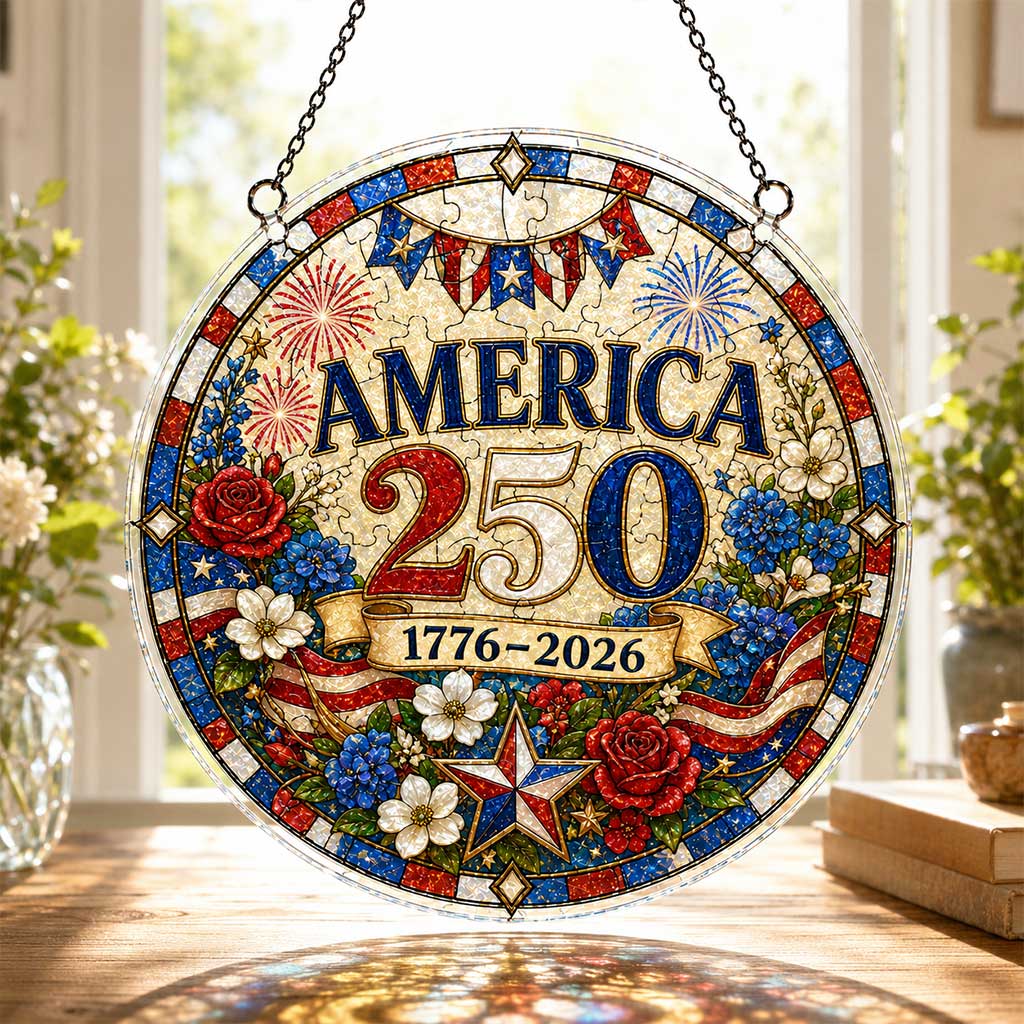 America 250th Anniversary Acrylic Puzzle Hanging Ornament â€?1776â€?026 Patriotic Stained Glass Style Window Decor