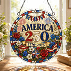 America 250th Anniversary Acrylic Puzzle Hanging Ornament â€?1776â€?026 Patriotic Stained Glass Style Window Decor