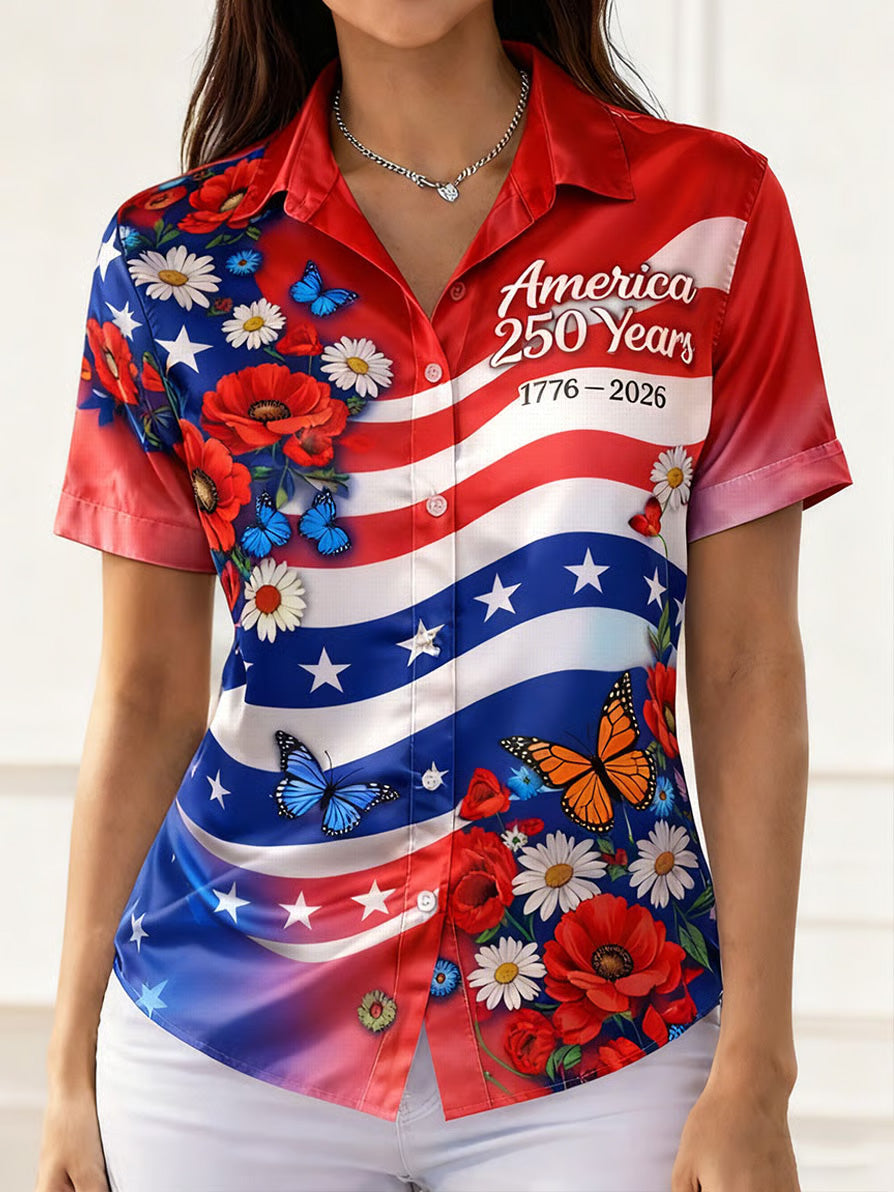 Women's American Founding 250th Anniversary Art Print Short-Sleeved Shirt