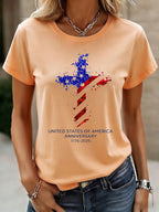 Women'S American Independence Day 250Th Anniversary Printed Round Neck Short Sleeve T-Shirt