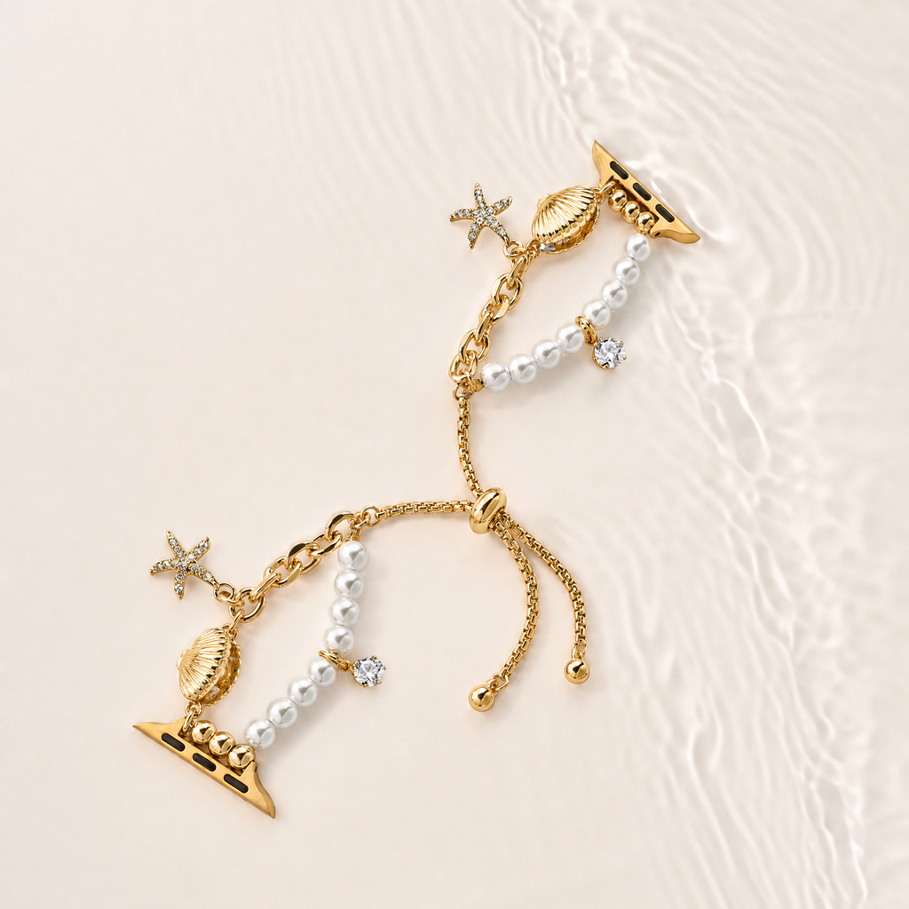 Coastal Pearl Charm Beaded Band for Apple Watch