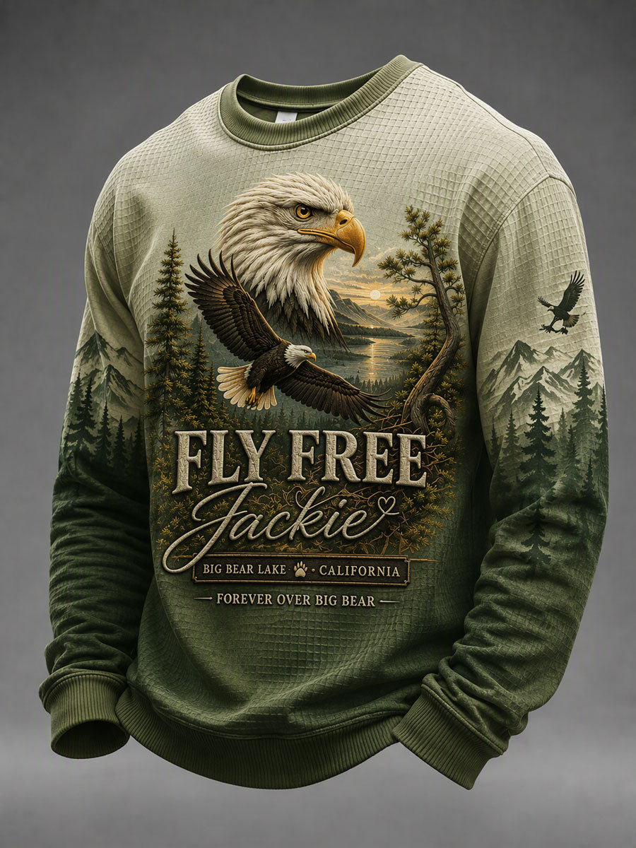 Men'S Jackie The Eagle Print Waffle Long Sleeve Top