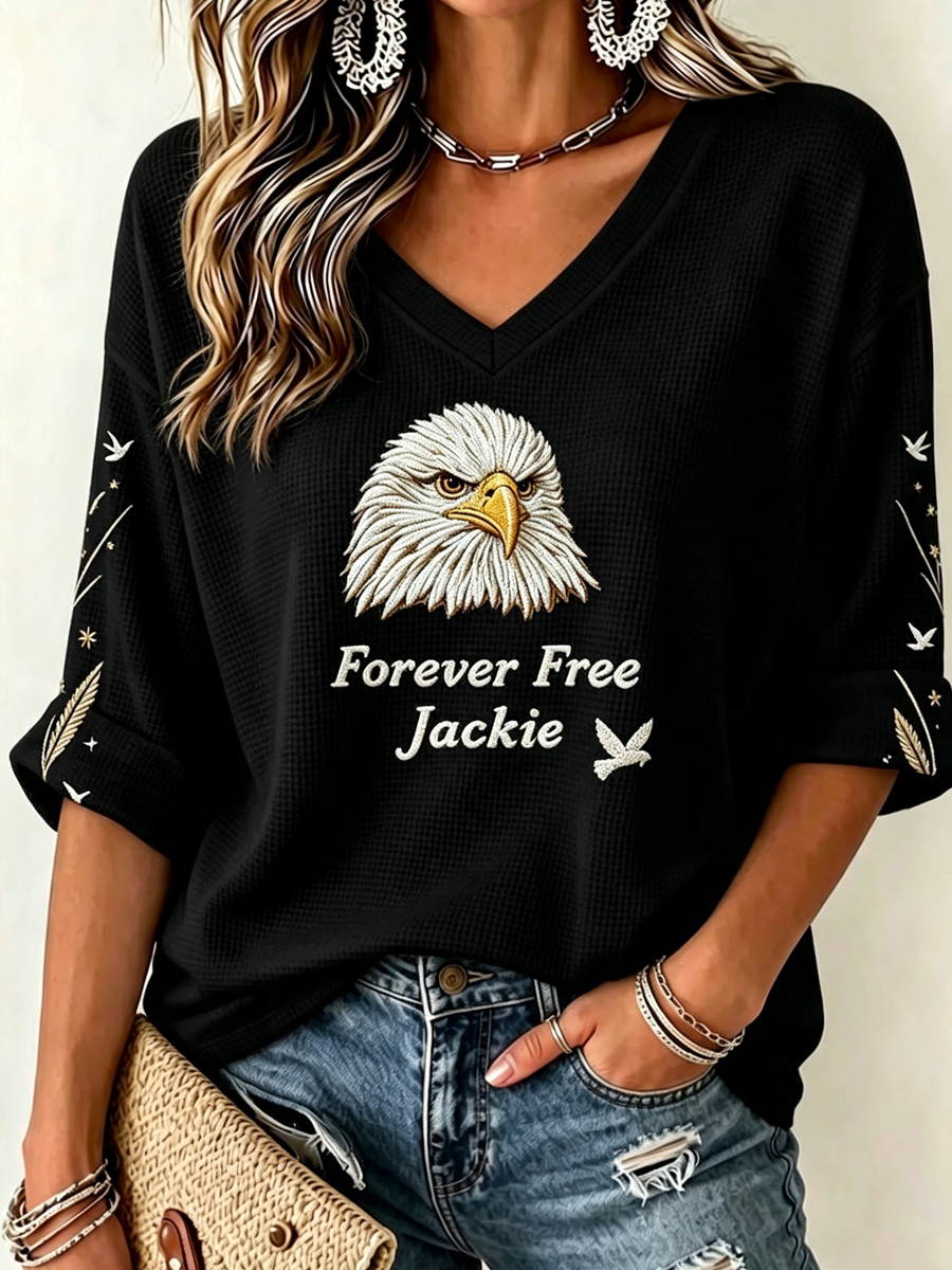 Women's Jackie The Eagle Print V Neck Top