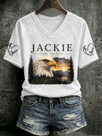 V Neck Retro Jackie Forever Our Queen Print T-Shirt