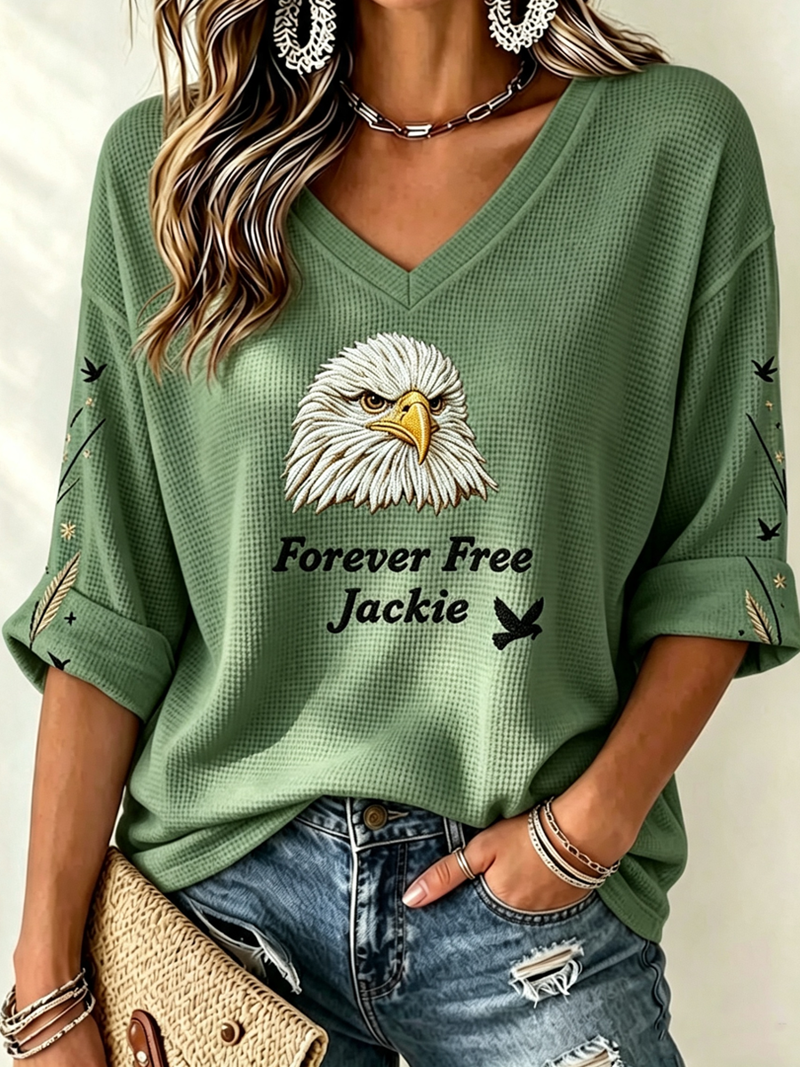 Women's Jackie The Eagle Print V Neck Top