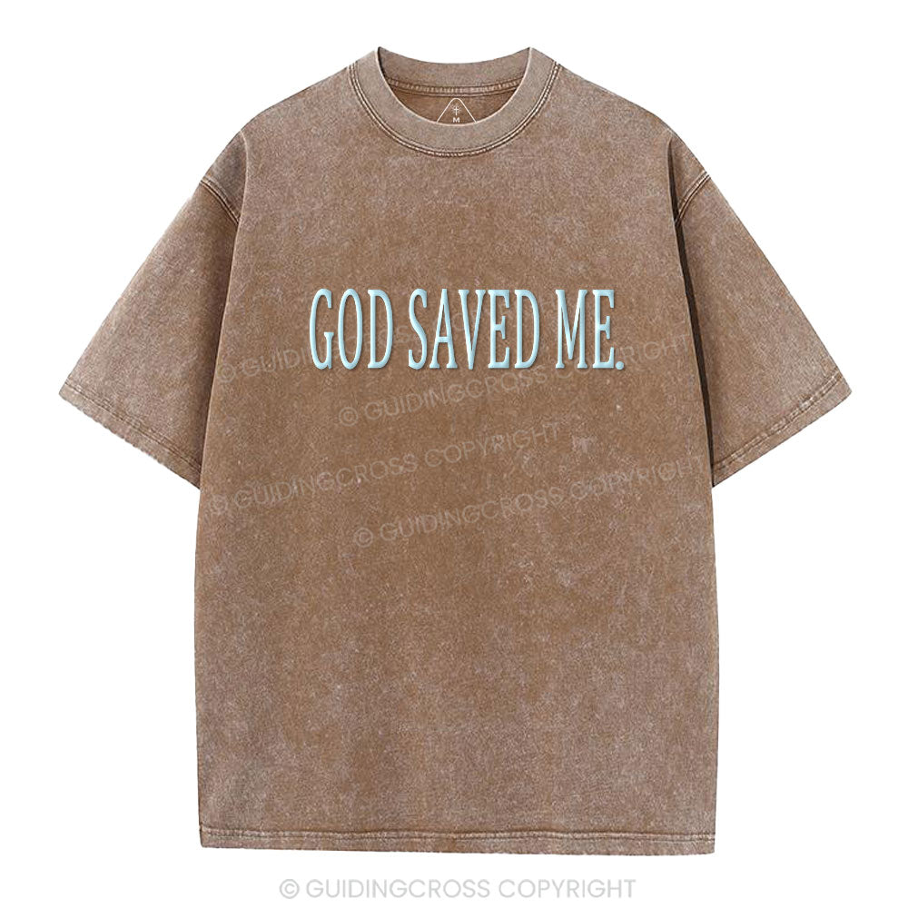 God Saved Me Christian Puff Printed Washed T-Shirt
