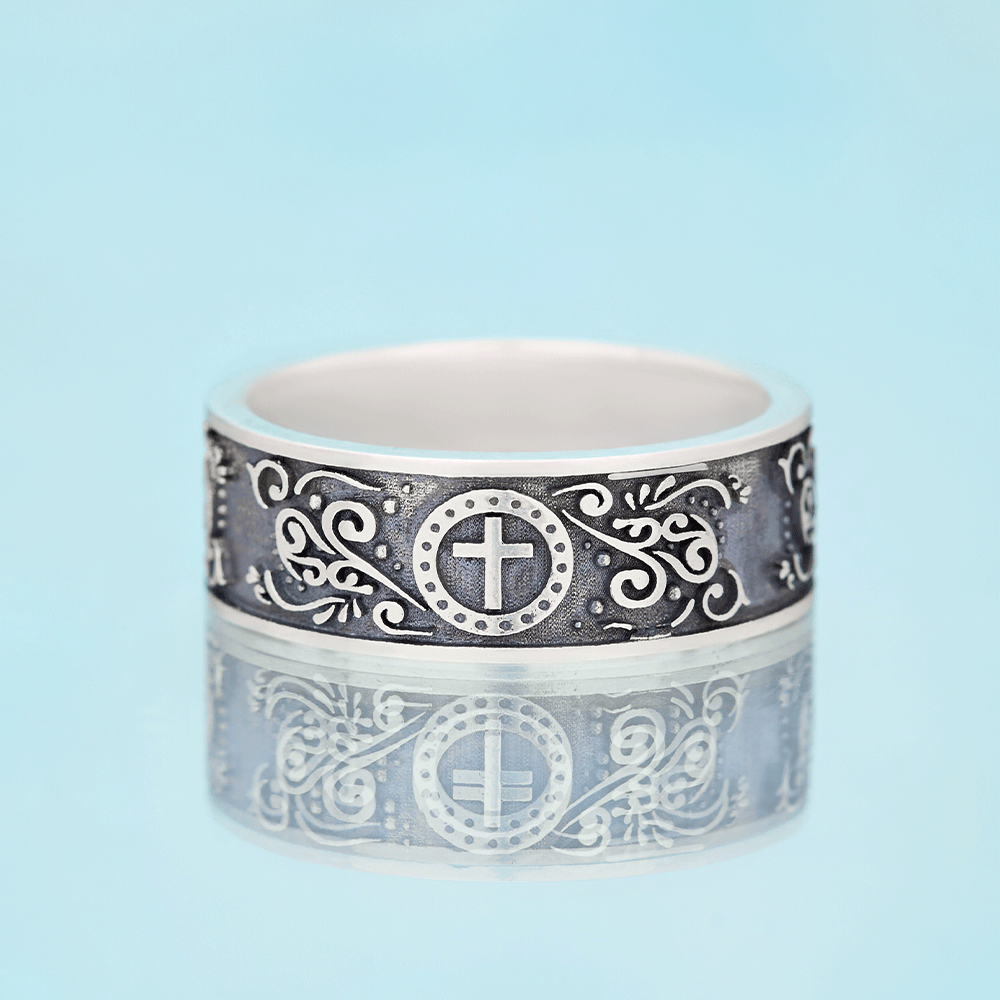 Handmade Cross Ring Christian Sterling Silver Band Ring