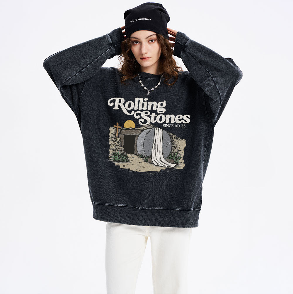The Stone Was Rolled Away Christian Washed Sweatshirt