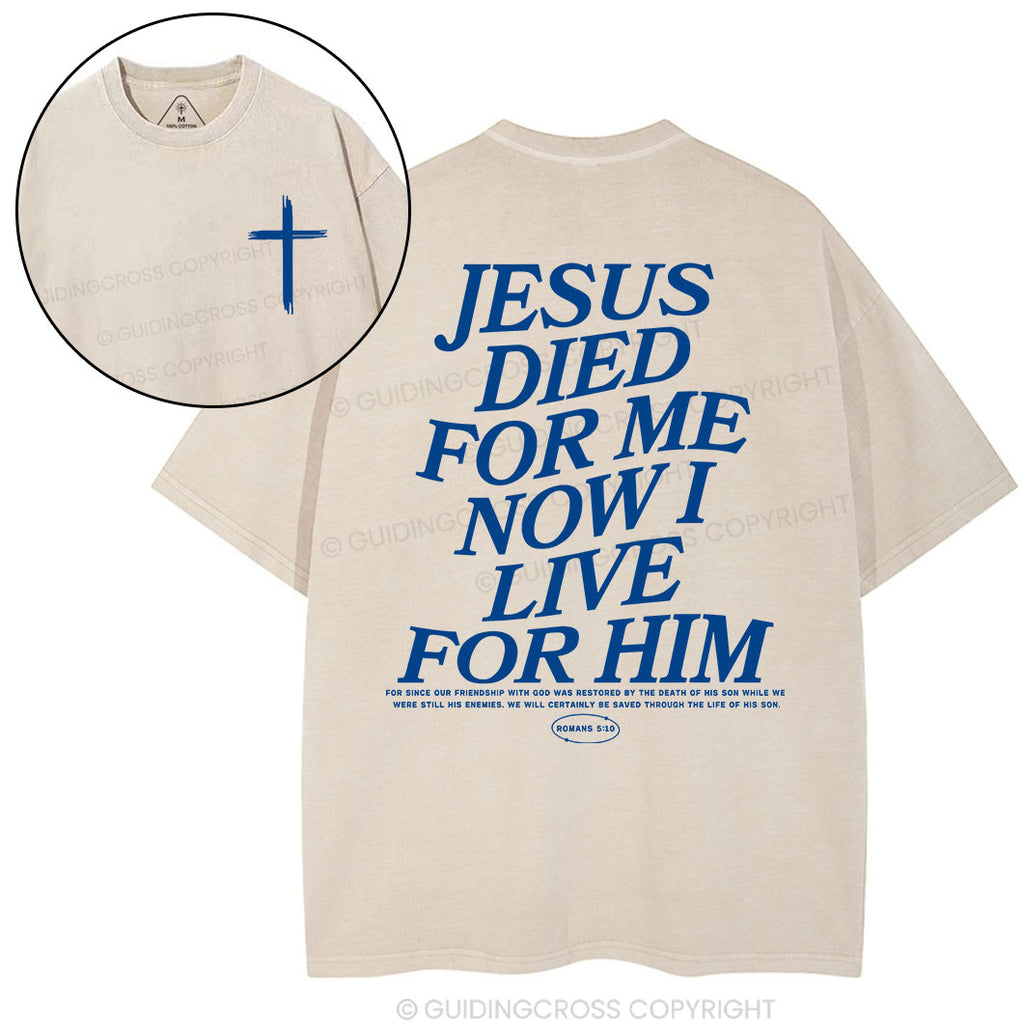 Jesus Died For Me Now I Live For Him Christian Washed T-Shirt