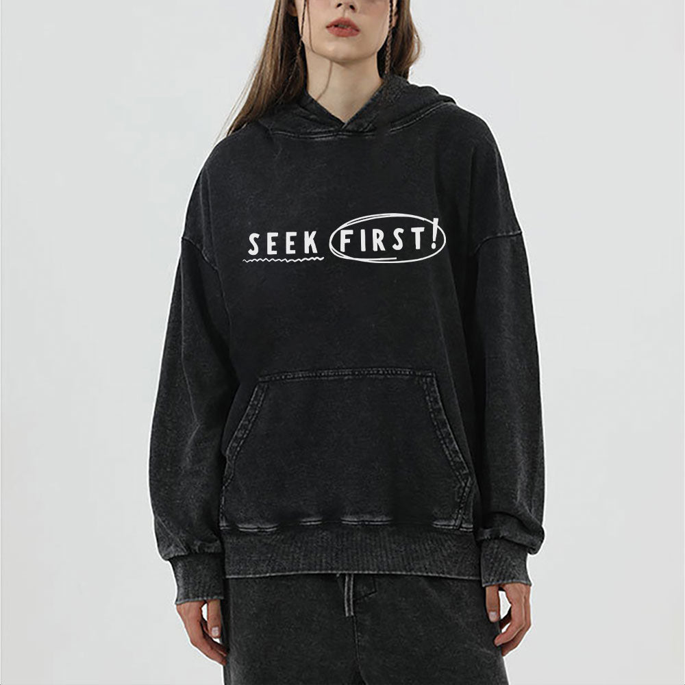 Seek First The Kingdom Of God Christian Washed Hoodie