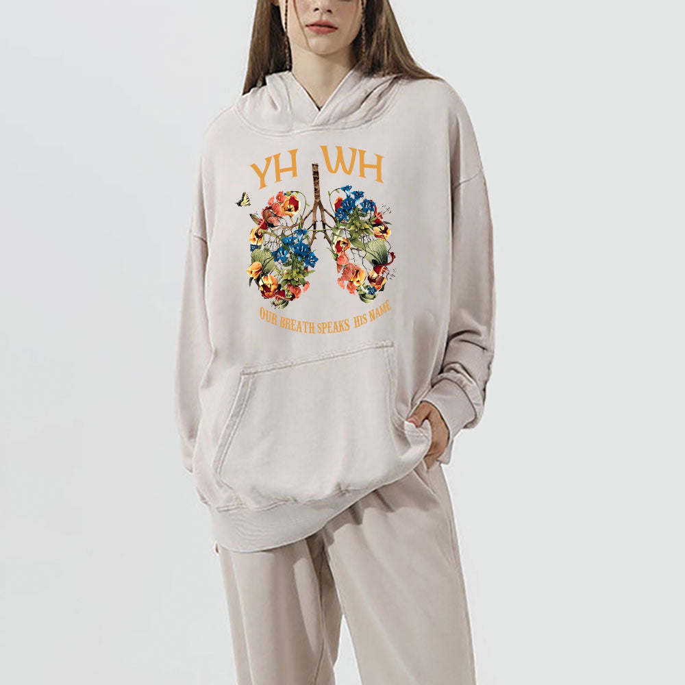 YHWH Our Breath Speaks His Name Christian Washed Hoodie