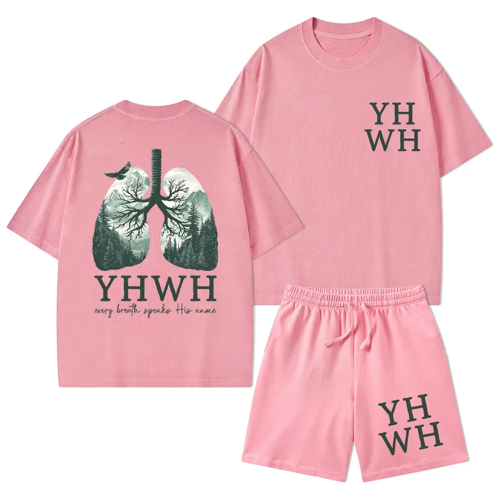 YHWH Nature Lung Christian Washed T-Shirt & Shorts