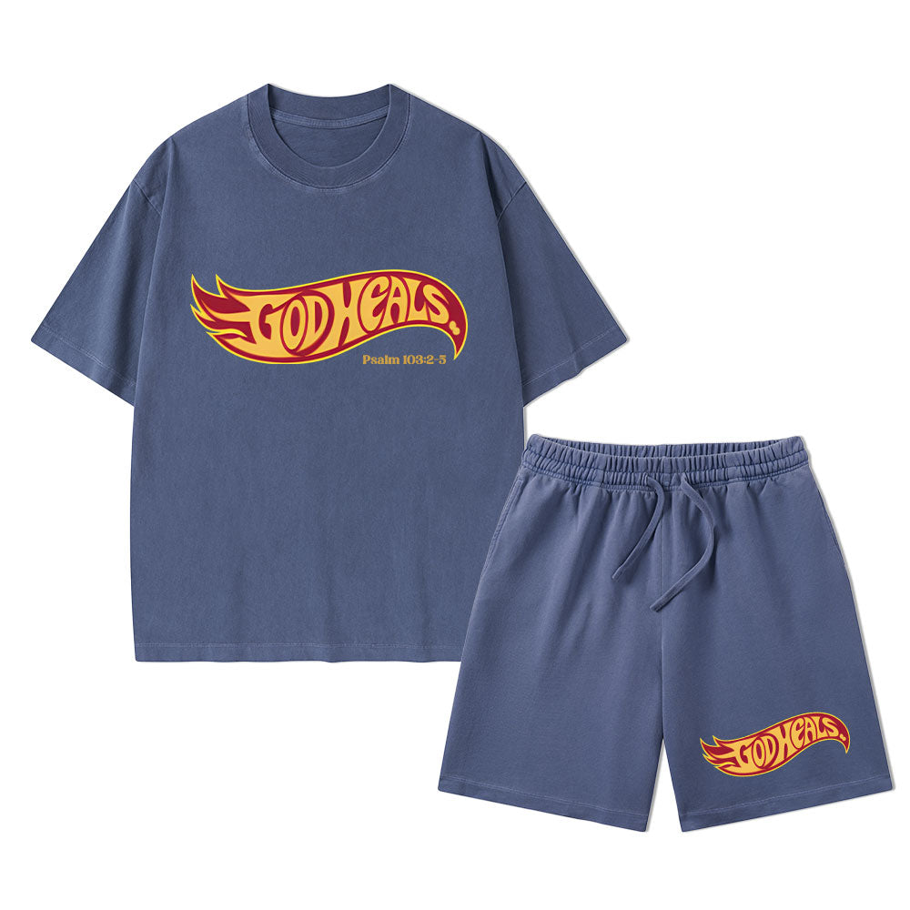 God Heals Christian Washed T-Shirt & Shorts