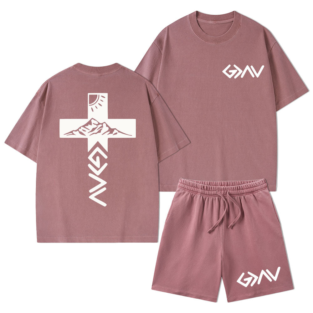 God Is Greater Than The Highs And Lows Christian Washed T-Shirt & Shorts