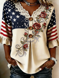 Women's casual American 250th anniversary printed top