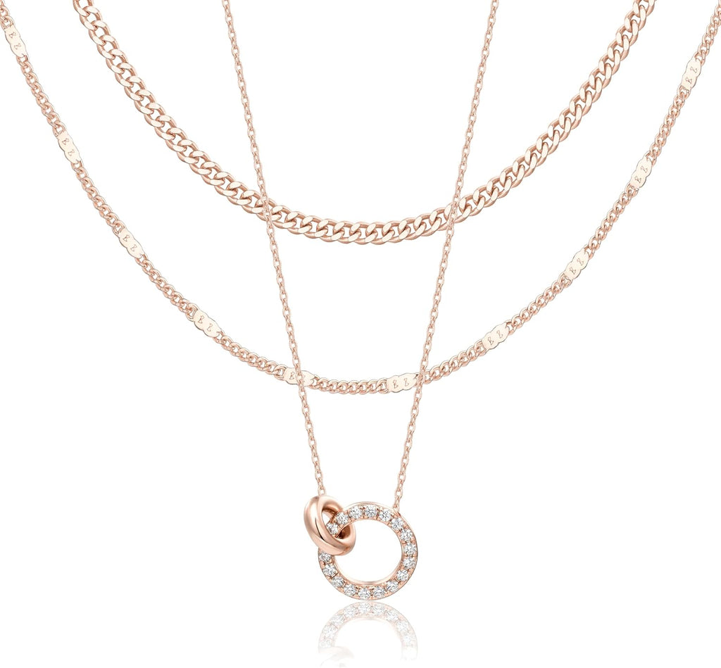 WomenGifts Layered Gold Necklaces for Women, 14K Gold Sterling Silver Plated Dainty Pendant Necklace Set Non Tarnish, Chunky Stackable Cuban Chain Choker, Trendy Birthstone Vacation Jewelry Gift
