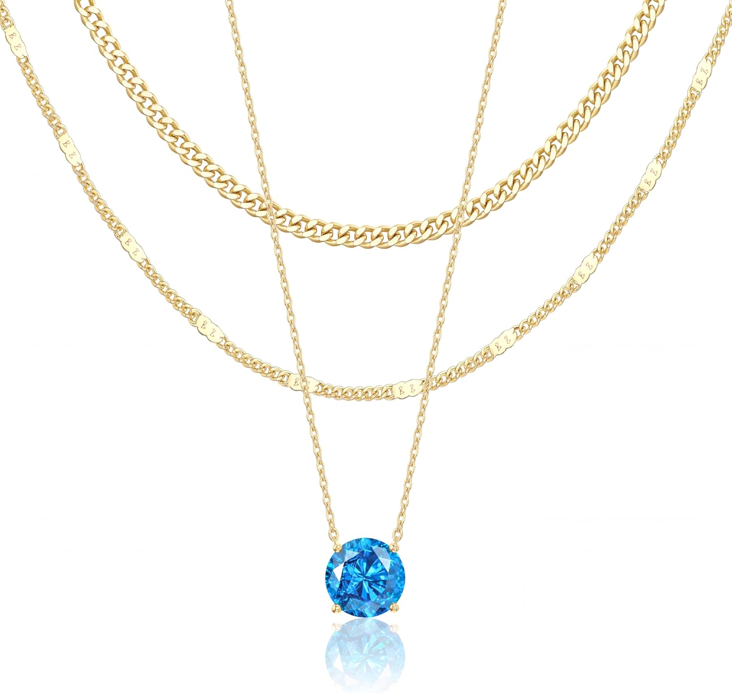 WomenGifts Layered Gold Necklaces for Women, 14K Gold Sterling Silver Plated Dainty Pendant Necklace Set Non Tarnish, Chunky Stackable Cuban Chain Choker, Trendy Birthstone Vacation Jewelry Gift