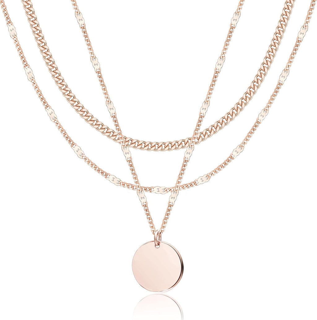 WomenGifts Layered Gold Necklaces for Women, 14K Gold Sterling Silver Plated Dainty Pendant Necklace Set Non Tarnish, Chunky Stackable Cuban Chain Choker, Trendy Birthstone Vacation Jewelry Gift