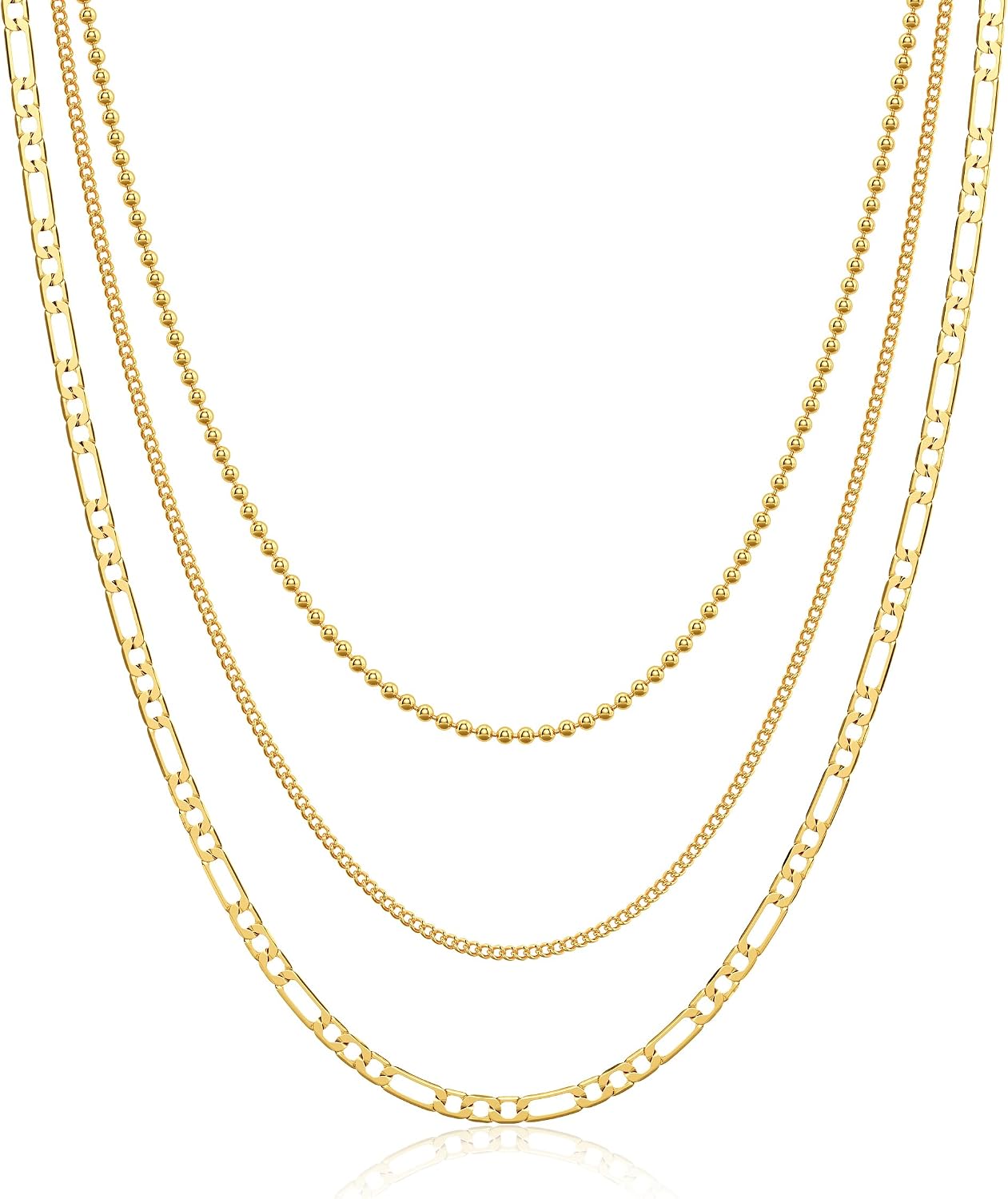 Tewiky Layered Necklaces for Women Non Tarnish- Chunky 14k Gold Plated Herringbone/Snake/Rope/Box/Cuban Link Chain for Women Waterproof Layering Stack Choker Necklace Trendy Dainty Tarnish Free Jewelry Set