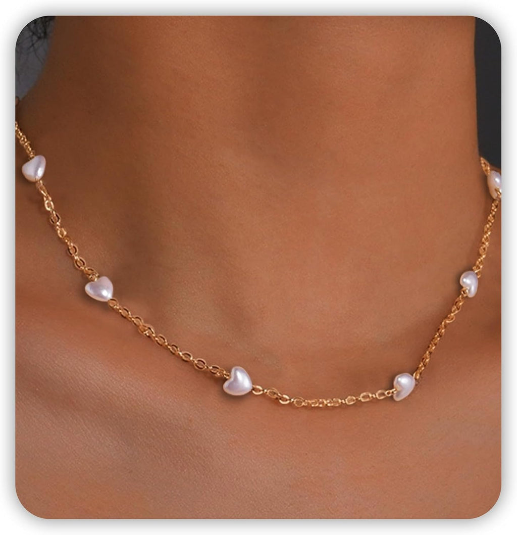 SmileBelle Pearl Necklaces, Daisy Pearls Choker for Women's Pearl Strand Necklaces as Silver and Gold Choker for Teens, Silver Daisy Birthday Gifts 3 Pearls White Necklace as Prom Bridesmaid gifts