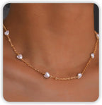 SmileBelle Pearl Necklaces, Daisy Pearls Choker for Women's Pearl Strand Necklaces as Silver and Gold Choker for Teens, Silver Daisy Birthday Gifts 3 Pearls White Necklace as Prom Bridesmaid gifts