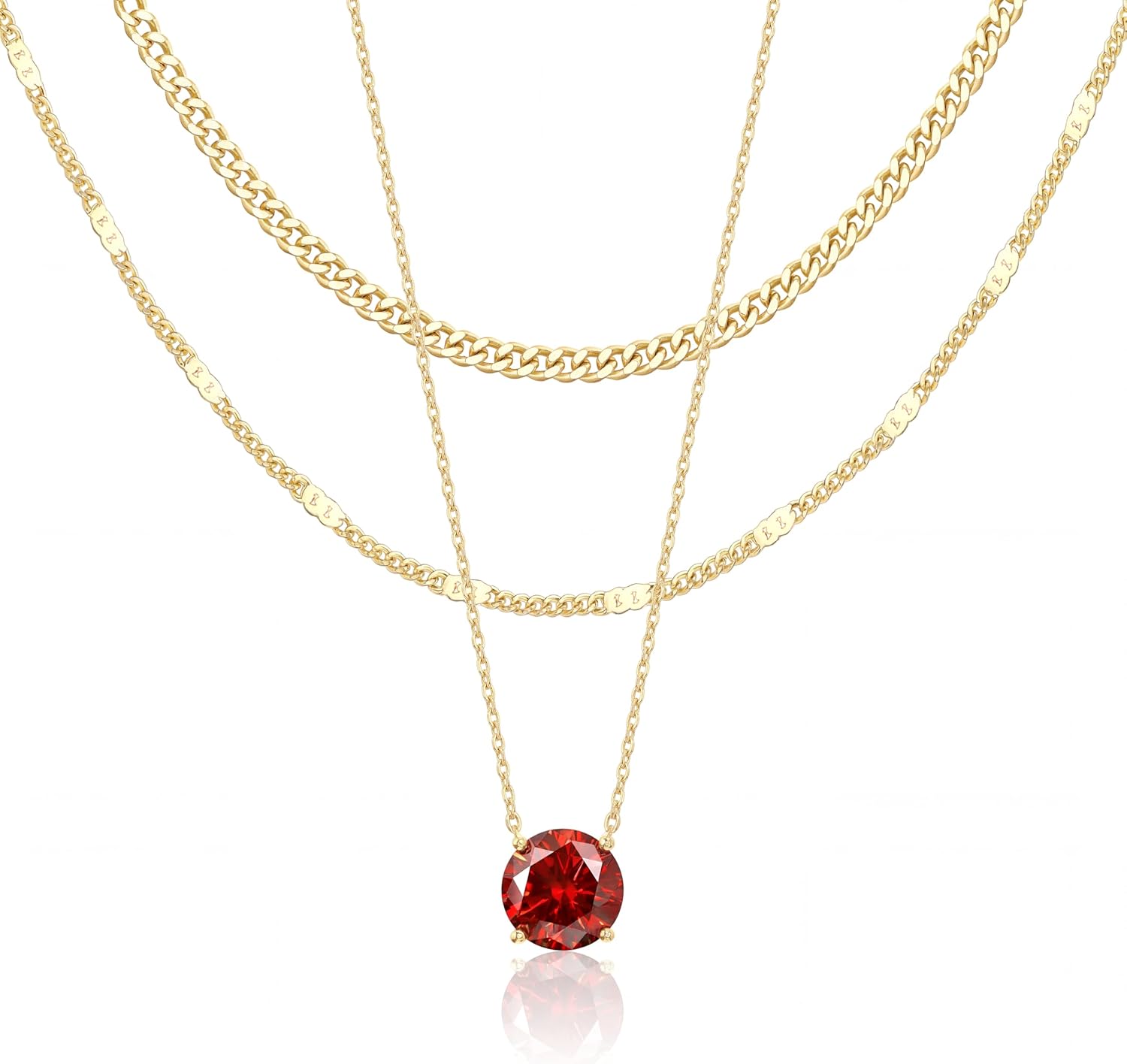 WomenGifts Layered Gold Necklaces for Women, 14K Gold Sterling Silver Plated Dainty Pendant Necklace Set Non Tarnish, Chunky Stackable Cuban Chain Choker, Trendy Birthstone Vacation Jewelry Gift