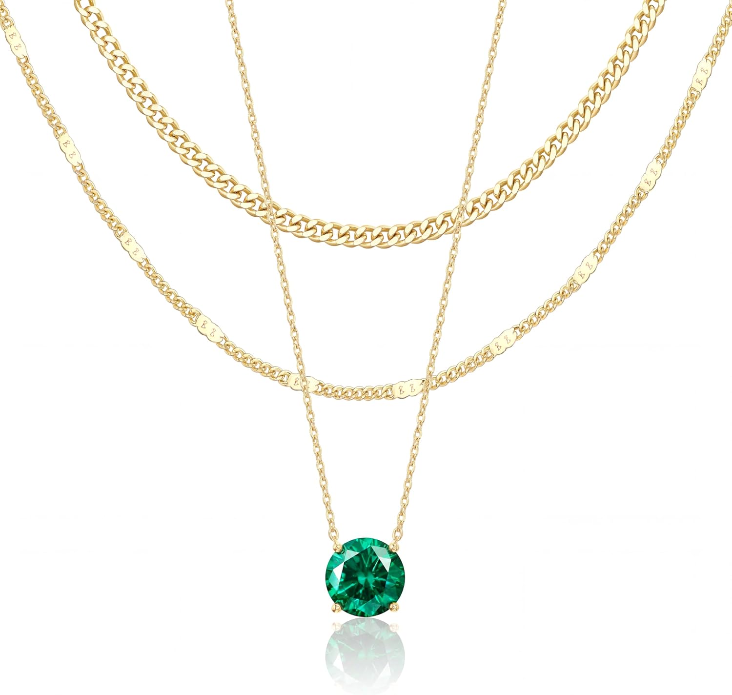 WomenGifts Layered Gold Necklaces for Women, 14K Gold Sterling Silver Plated Dainty Pendant Necklace Set Non Tarnish, Chunky Stackable Cuban Chain Choker, Trendy Birthstone Vacation Jewelry Gift