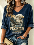 Women's V-Neck Retro Forever Free Printed T-shirt