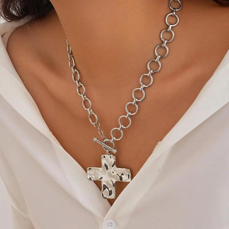 Tewiky Gold Chunky Cross Necklace for Women - Vintage Style