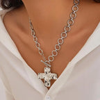 Tewiky Gold Chunky Cross Necklace for Women - Vintage Style